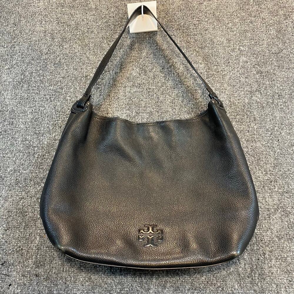 Tory Burch Thea Black Pebbled Leather Shoulder Bag Top Handle Purse Medium 11x15